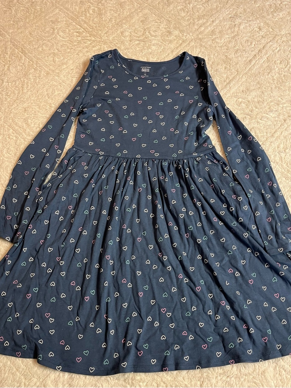 Children's Navy Heart Print Long-Sleeve Dress - Jumping Beans